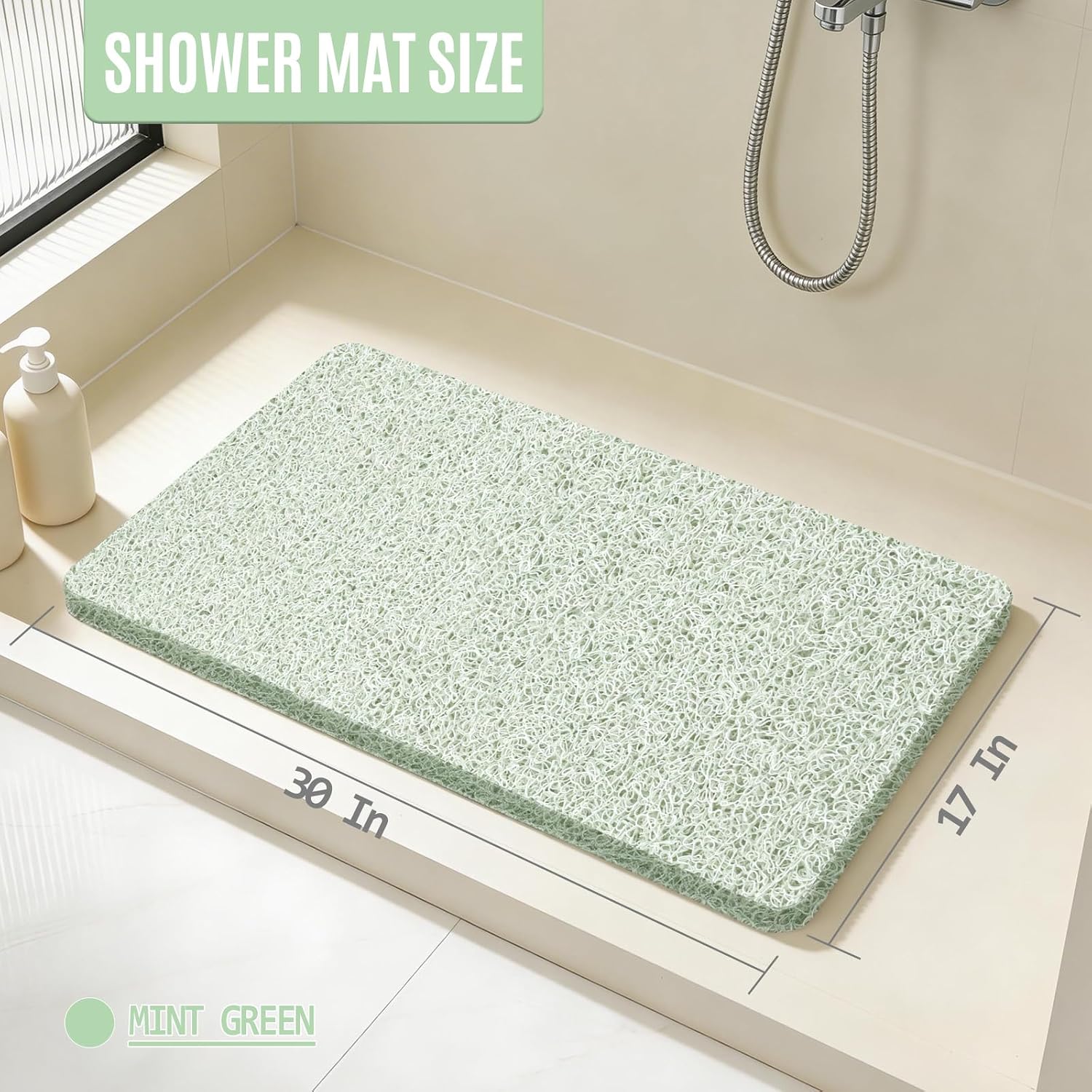 17 * 30in Shower Mat Bathtub Mat Non Slip | Bathmats Non Slip, Quick Drying Foot Scrubber Loofah Mats for Inside Shower, Tub, Bathroom, Home, Mint Green