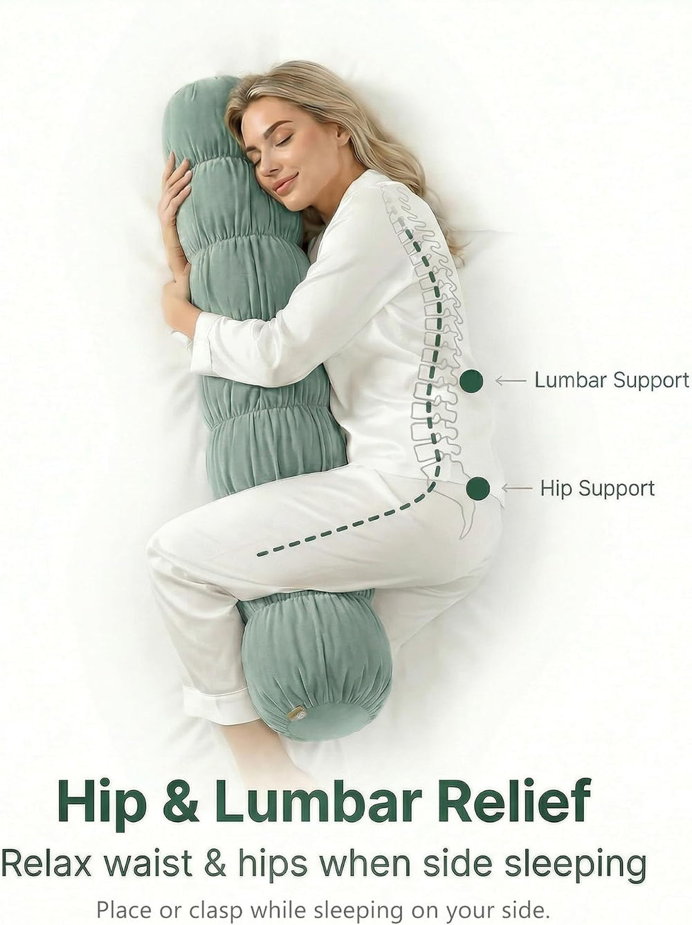 Pat. Pend. Long Cylinder Pillow for Bed, 47 Inch, Green