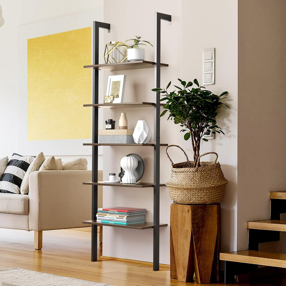 Tangkula Industrial Ladder Shelf Against The Wall, 5-Tier Wall Mount Ladder B...