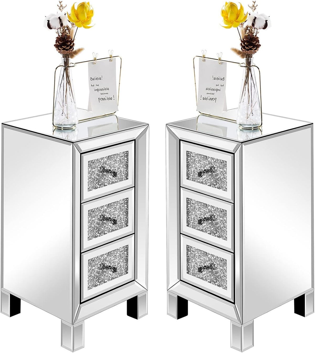vingli 3-drawer mirrored nightstand bedside table modern night, main product view