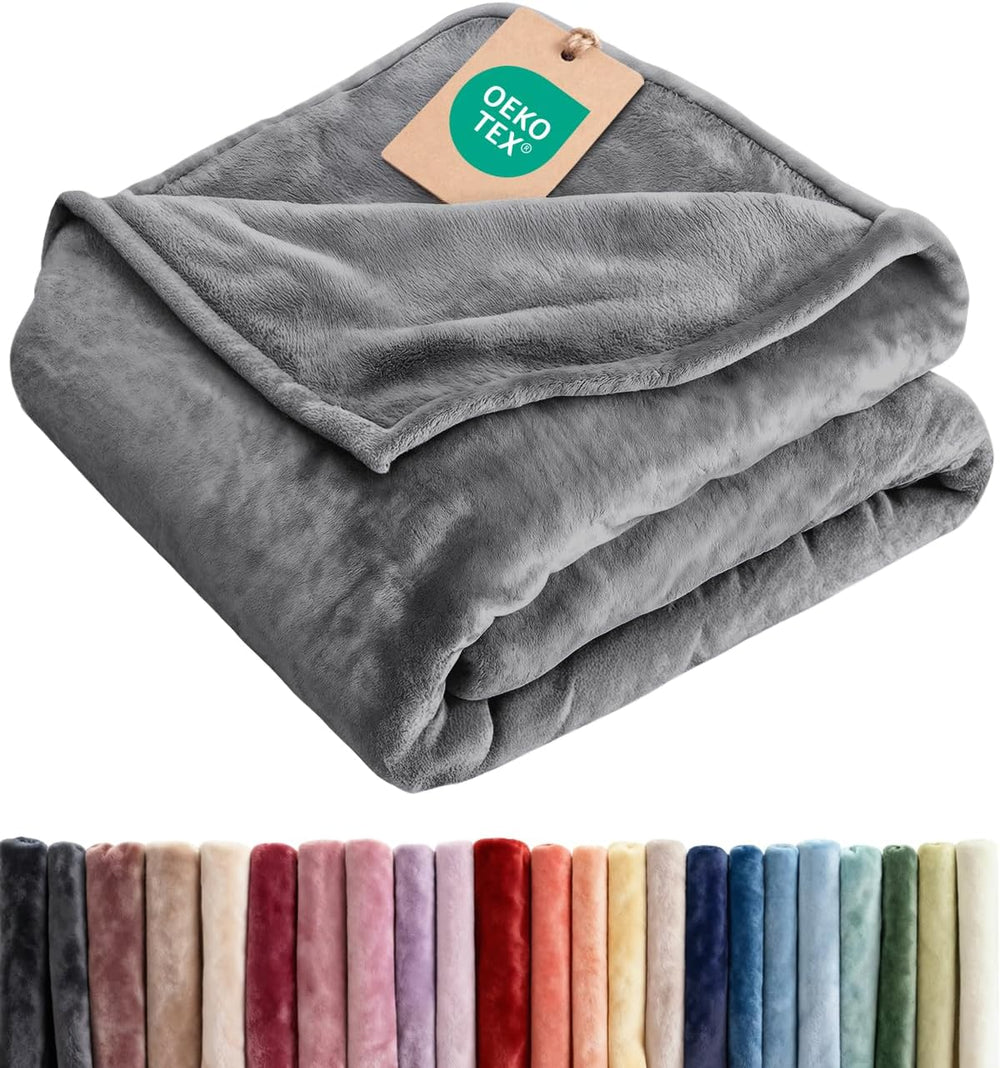 Fleece Blanket Queen Size - Ultra-Soft Flannel Fleece Blanket - Dark Grey