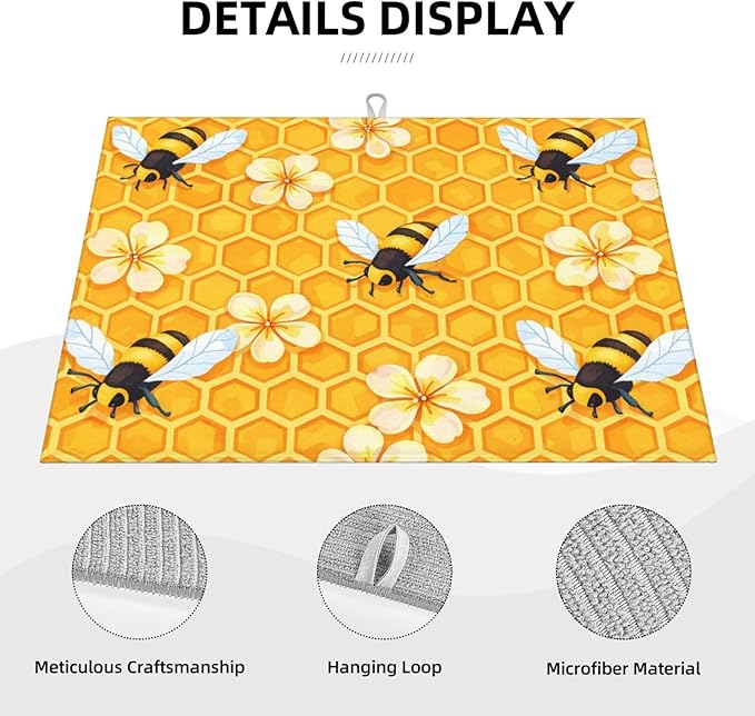Bee Dish Drying Mat For Kitchen Counter Absorbent Large Kitchen Fast Dry Pad - Image 4