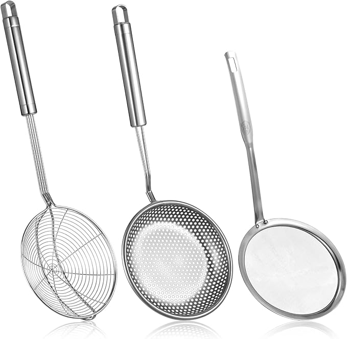 Spider Strainer & Skimmer Spoon Set, 3-Piece Stainless Steel Ladle Metal Wire by Unknown