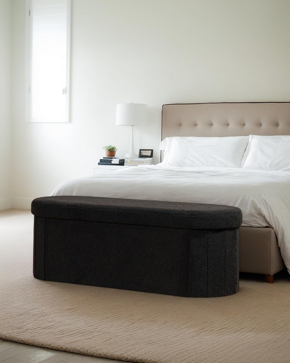 43.3 Inches Foldable Storage Ottoman Bench, Oval Footrest