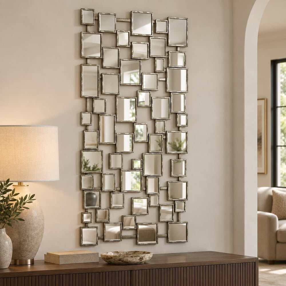 Large Modern Accent Wall Mirror for Living Room Silver 23.6"x47" Me...
