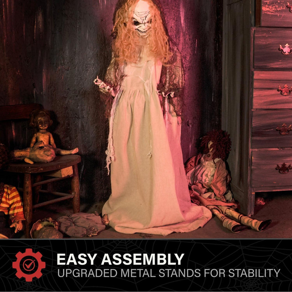 Haunted Hill Farm 3.9-Ft. Rising Head Creepy Girl Halloween Animatronic