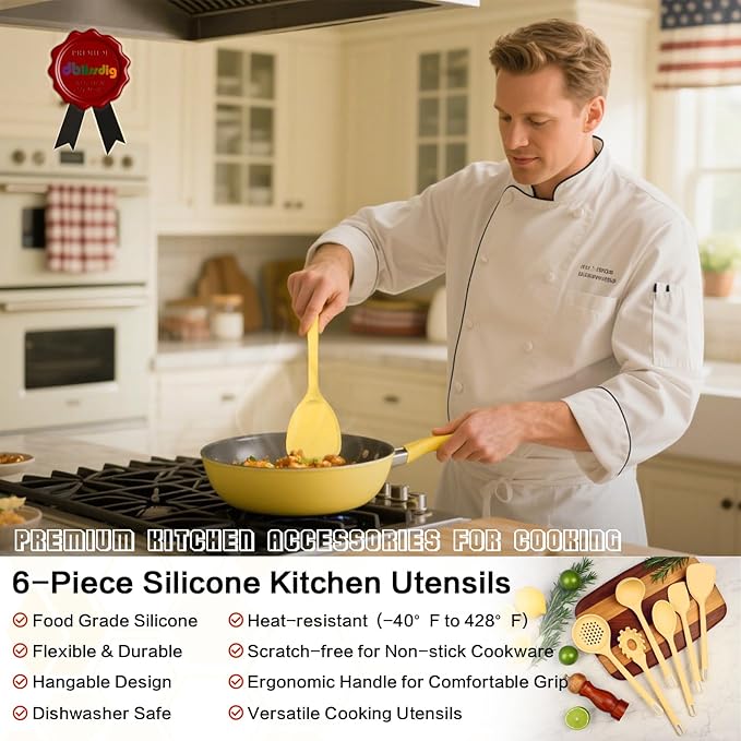 Silicone Kitchen Cooking Utensils Set of 6, Non-Stick Food Grade Silicone - Image 4