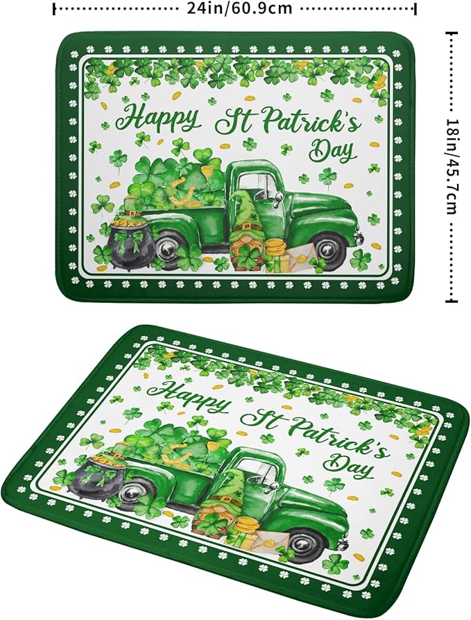 Shamrock Gnome Truck Dish Drying Mat Lucky Clover Dish Drainer Mat 18x24 inch - Image 2