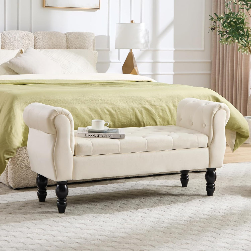 48'' Storage Bench for End of Bed, Modern Bedroom Bench with Arms Uph...