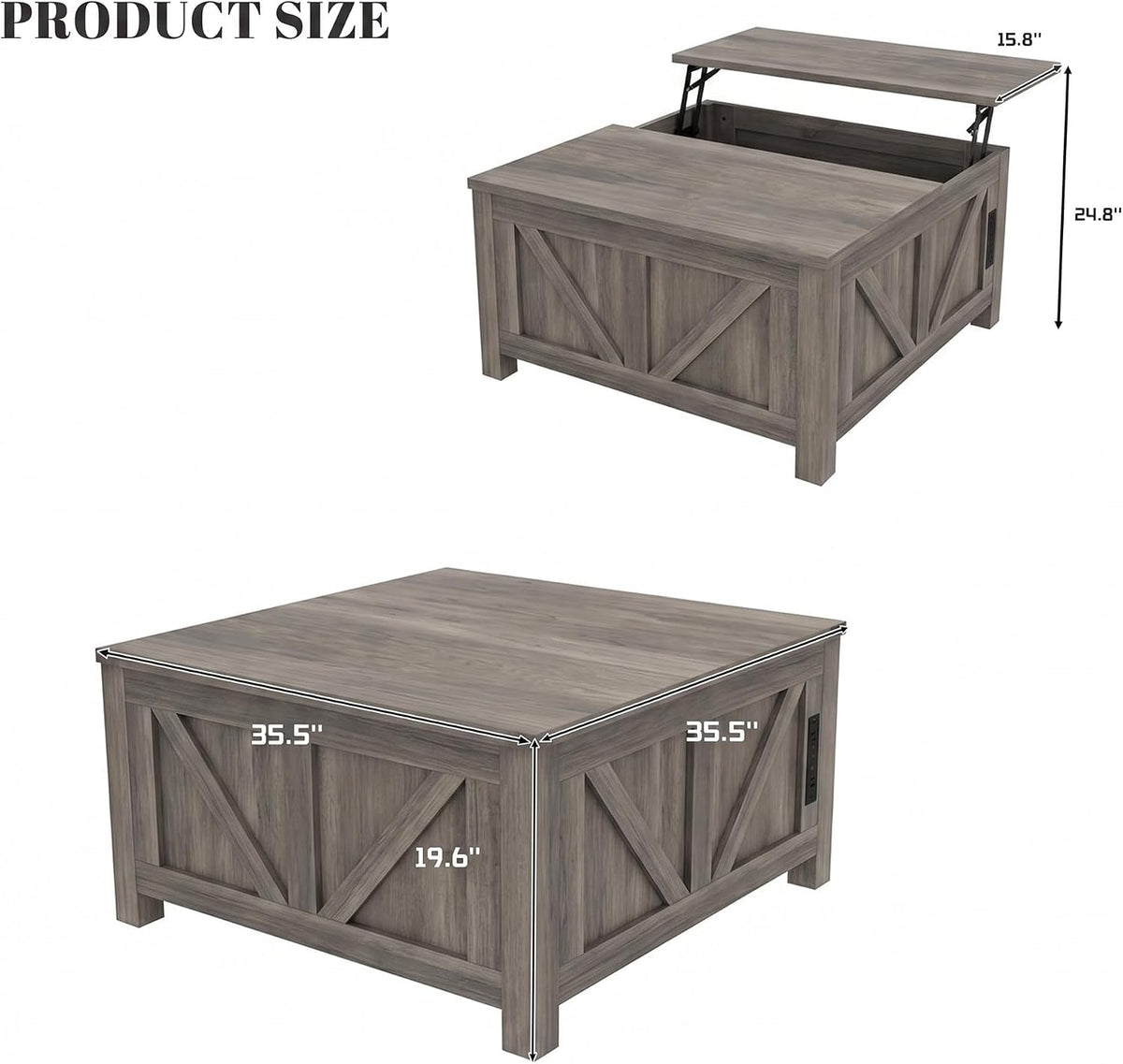 35” farmhouse coffee table, rustic center table with shown in use