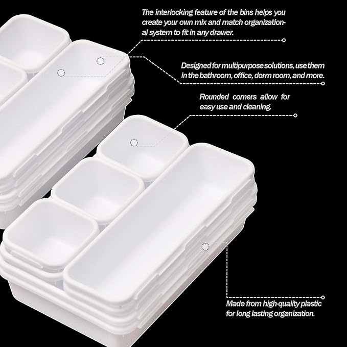 Set of 12 Interlocking Desk Drawer Organizer Tray Dividers Plastic Shallow - Image 4