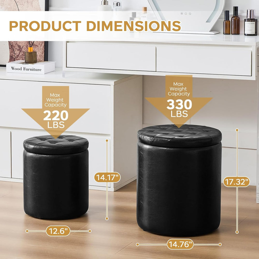 oakvivo Round Ottoman with Storage Set of 2, 12.6" W x 14.17" H &am...