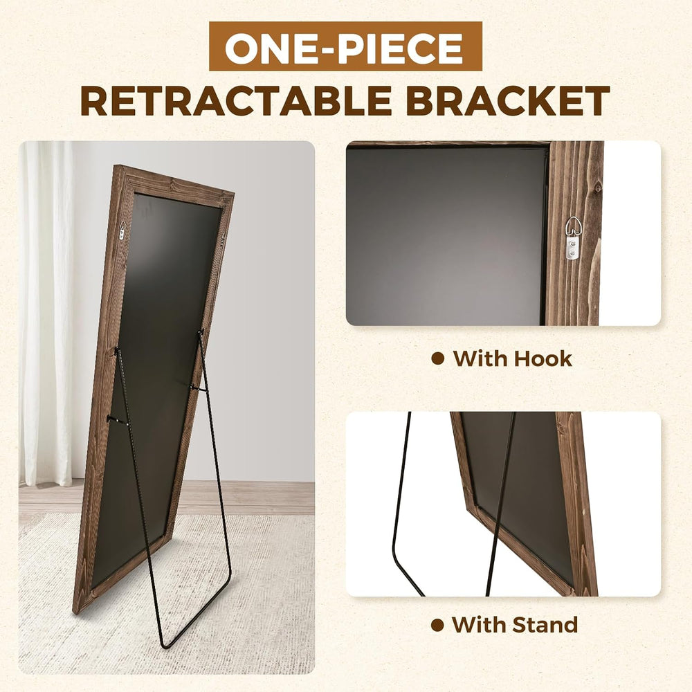 65x24in Full Length Mirror, Rustic Brown Beveled Wood Frame