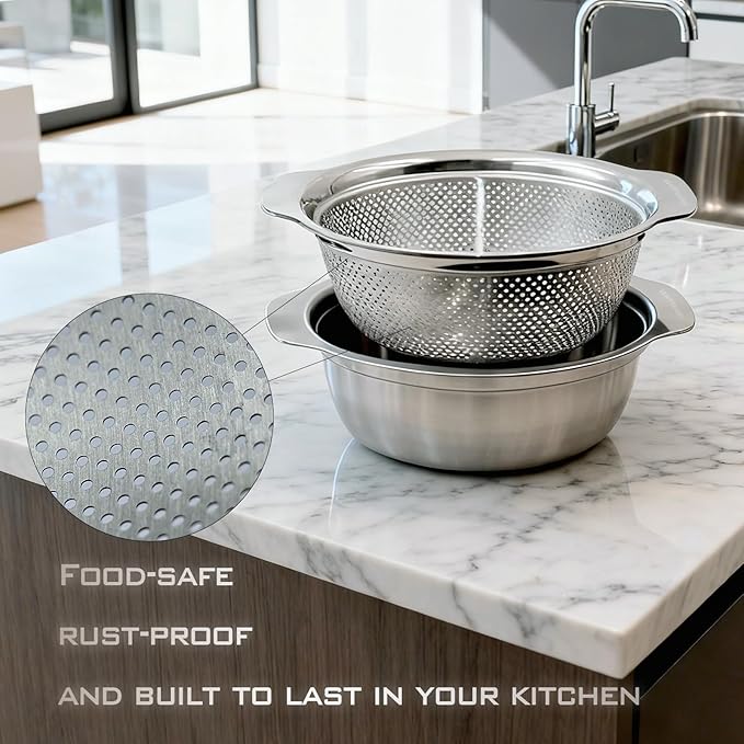 2 PCS Stainless Steel Colander, 3.5 QT 18/8 Stainless Steel Strainer, Colander - Image 7