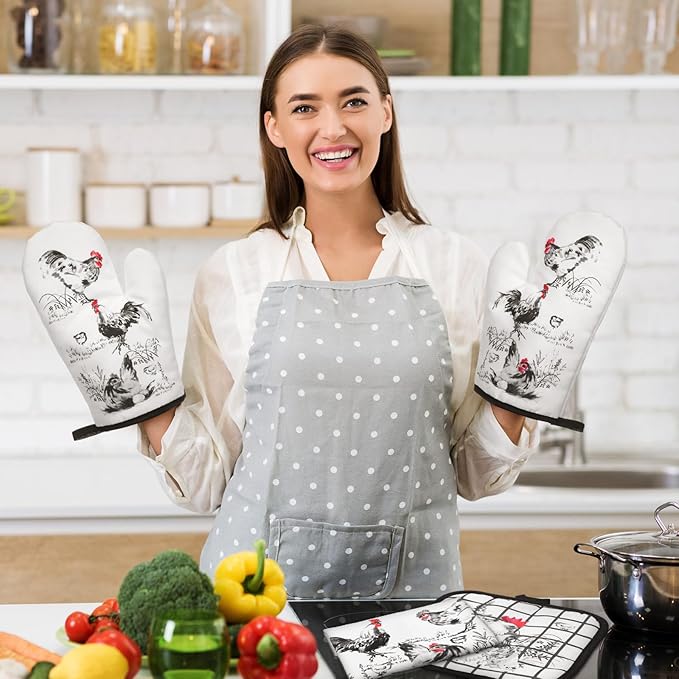 Leinuosen 6 Ink Rooster Farmhouse Kitchen Decor Dish Towels Oven Mitts and Pot - Image 2