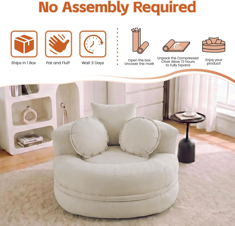 Boneless Convertible Round Floor Sofa Chair with Expandable Seat, Beige