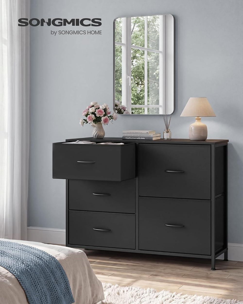 SONGMICS Dresser for Bedroom, Wide Dresser for Closet with 5 Fabric Drawers