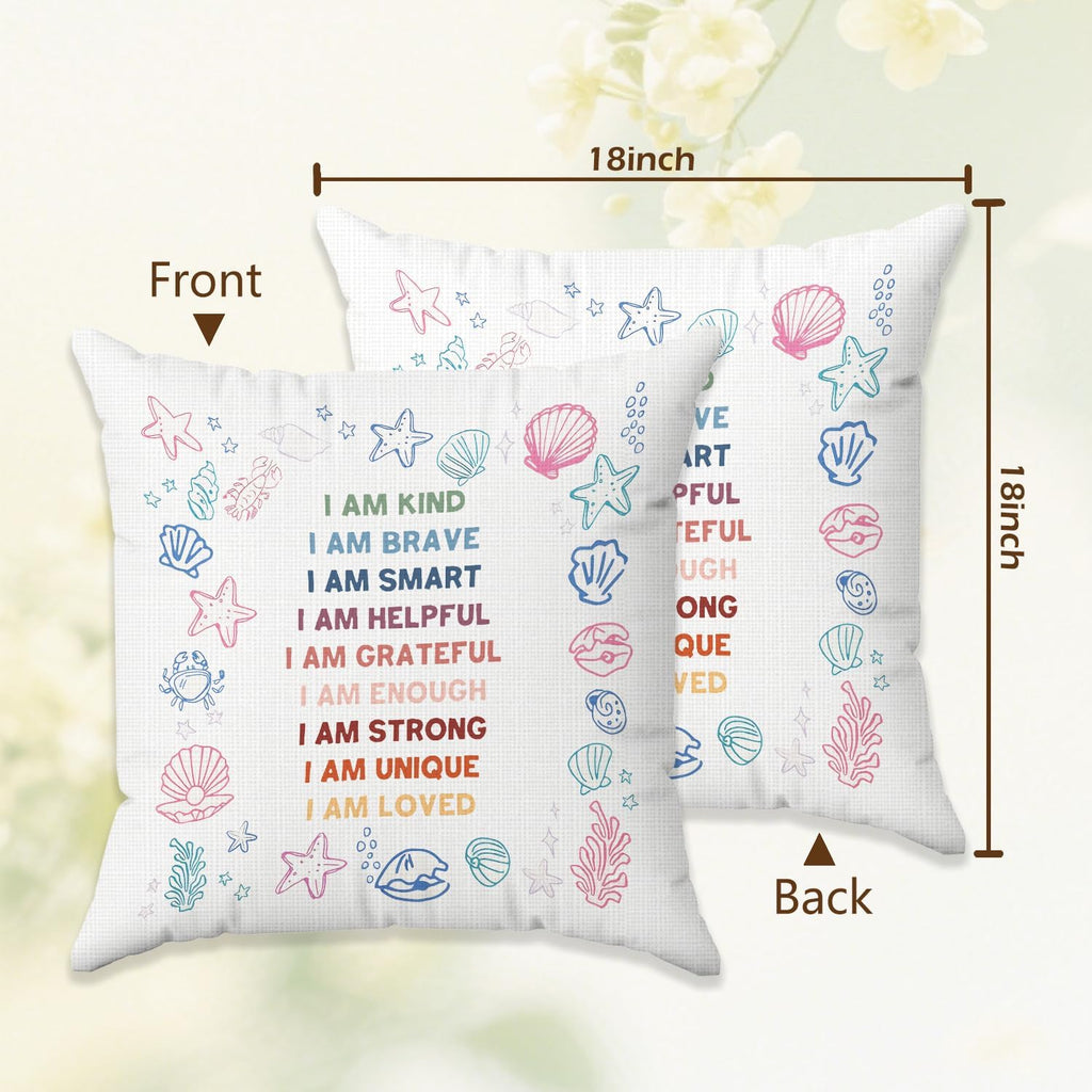 Ocean Under The Sea Nursery Kids Pillow Cover 18x18, Positive Affirmations for Kids, Preppy Coastal Beach Nautical Pillow Cover for Nursery Classroom Boys Girls Room Playroom Decor