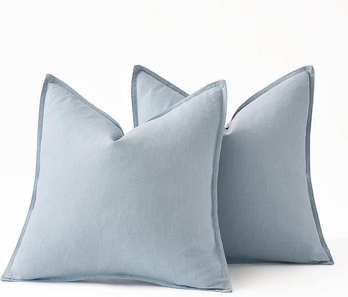 MIULEE Decorative Linen Euro Sham Pillow Covers 22x22 Inch Light Blue Boho - Image 6