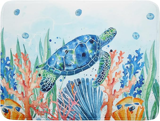 Giwawa Sea Turtle Dish Drying Mat 18x24in Watercolor Blue Tortoise Dish Drainer by Giwawa