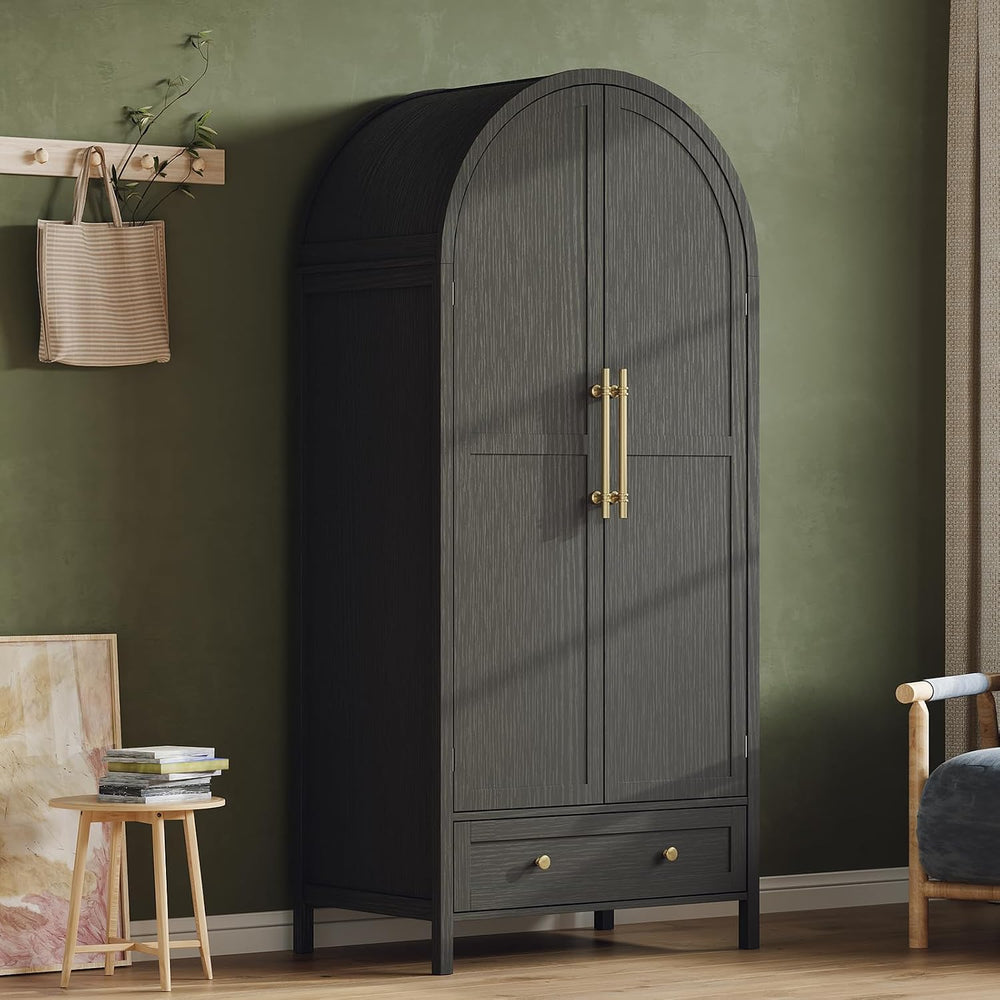 VINGLI Arched Wardrobe Closet Armoire with Doors and Drawer, Bedroom Armoires...