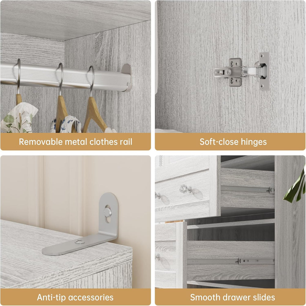 VOWNER 71" Tall Armoire Wardrobe Closet with Drawers and Mirror