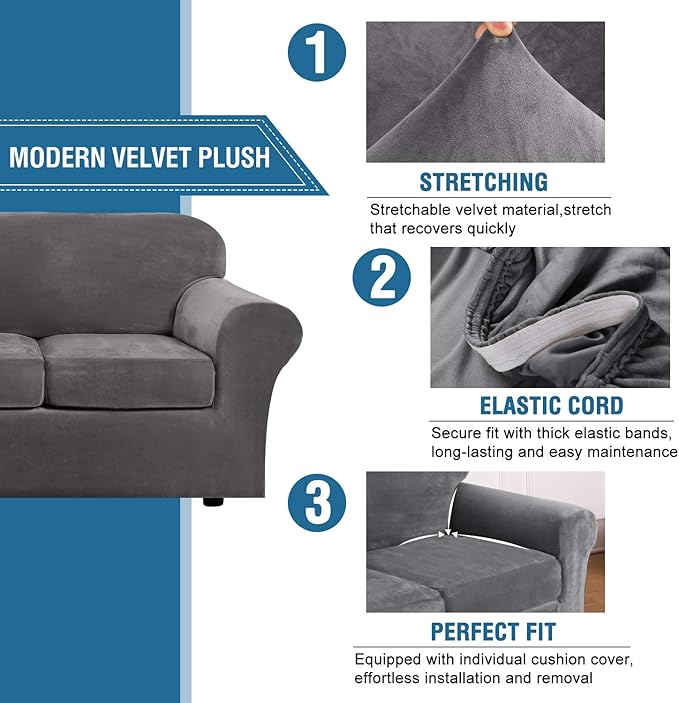 H.VERSAILTEX Rich Velvet Stretch 2 Piece Cover Chair Slipcover Sofa Cover - Image 3