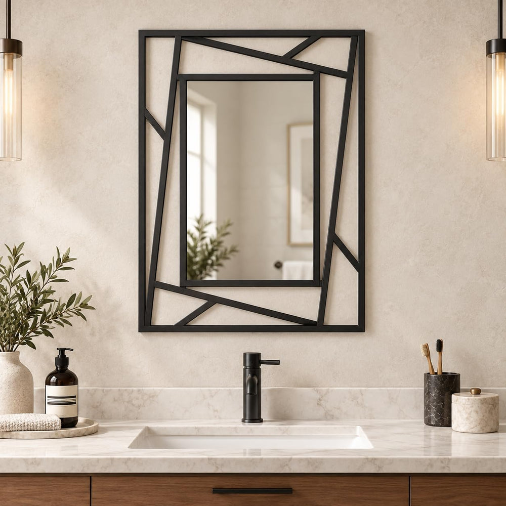 Rectangular Wall Mirror, 28''X20'' Matte Black Metal Framed F...