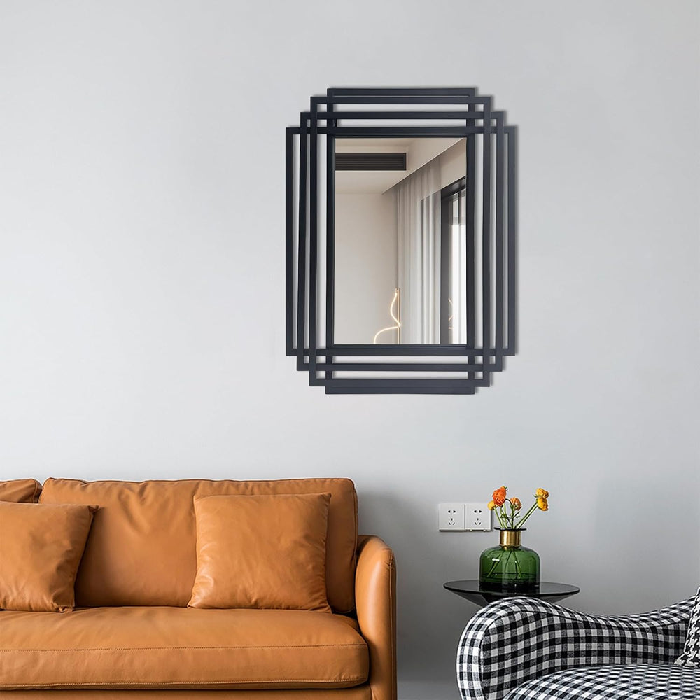24"x18" Rectangle Decorative Mirror with Black Geometric Frame