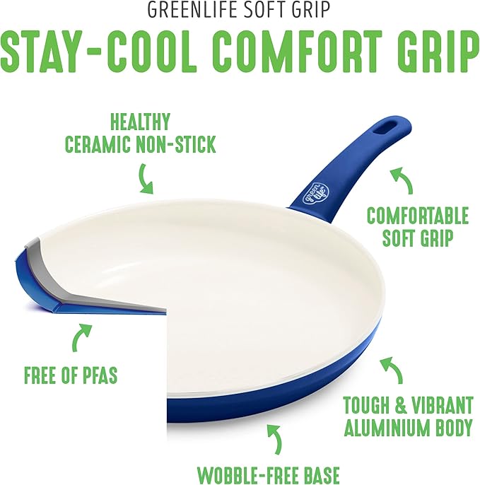 GreenLife Soft Grip 23 Piece Kitchen Cookware Pots and Frying Saucepans Set - Image 4