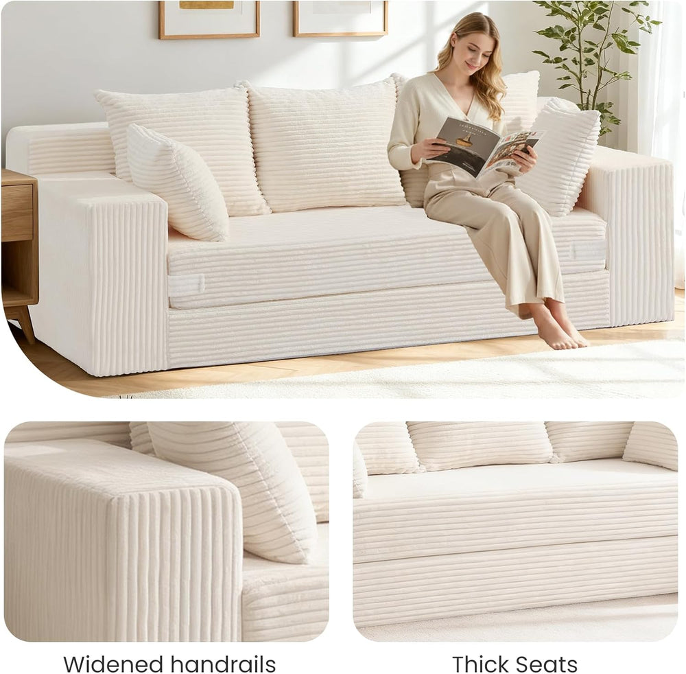 Boneless Couch 70 inch, 3 Seater Couch with Pull Out Bed, Boneless Loveseat O...
