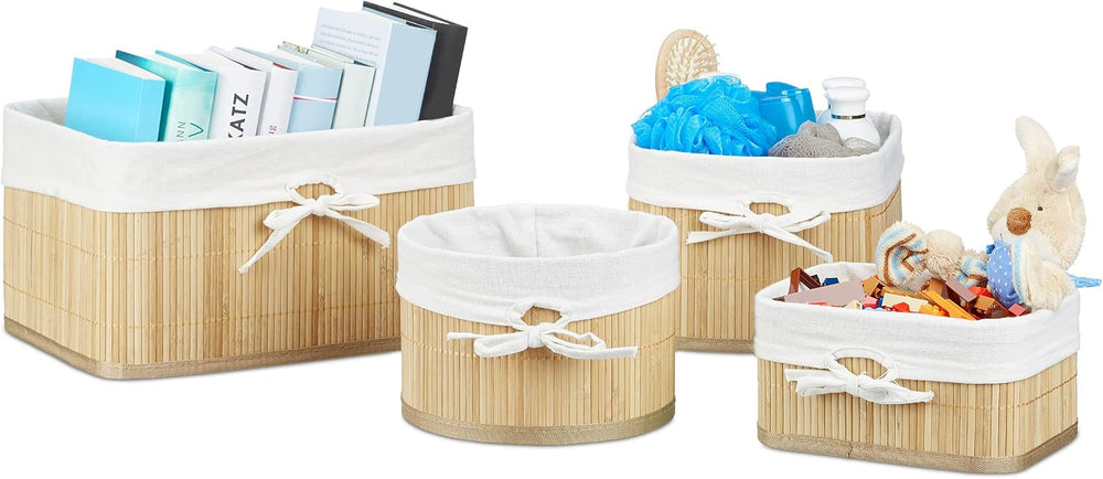 Relaxdays Set of Bamboo Storage Baskets, HxWxD: 17.5 x 32 x 23 cm, Set of 4 B...