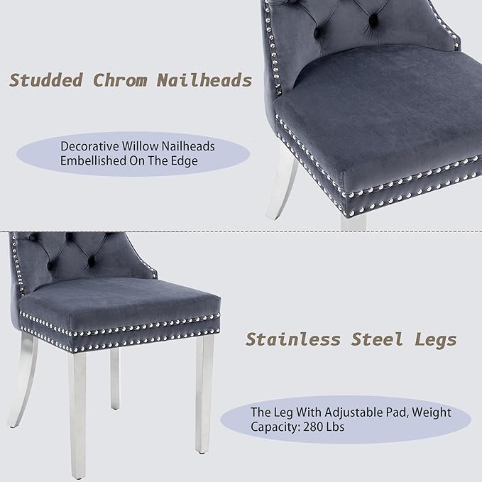 KCC Velvet Dining Chairs Set of 2, Upholstered High-end Tufted Dining Room Ch...