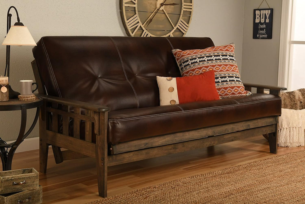 FutonX Rustic Walnut Frame and Mattress Set with Choice to add Drawers, 8 Inc...