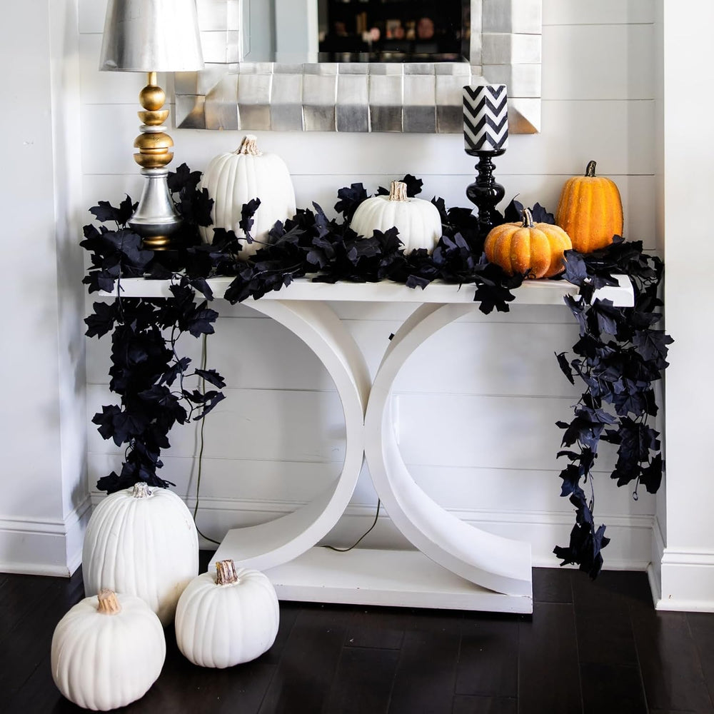 CQURE Black Maple Leaf Garland, 12PCS Halloween Garland Maple Leaves Fall Lea...