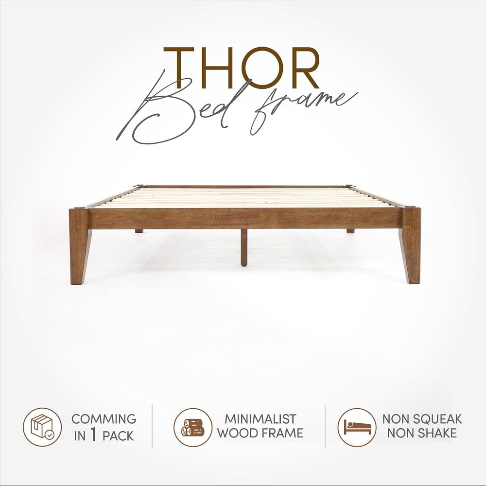 Thor Japanese Joinery Bed Frame King, Solid Wood (Walnut)