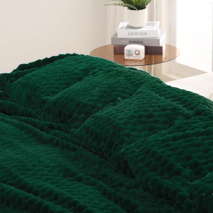 Dark Hunter Green Throw Blanket 50"×60" inches Fuzzy 3D Jacquard Decorative - Image 8