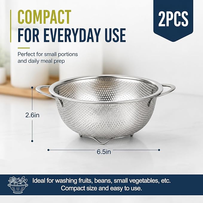 Palksky Small Colander Set of 2, 800 mL / 0.85 Qt Stainless Steel Mini Colanders - Image 3