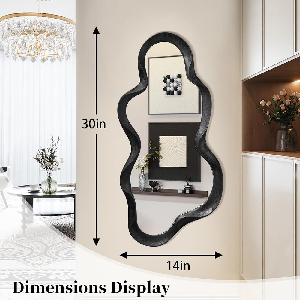 Black Asymmetrical Mirror, Wall Irregular Wood Frame Wavy Wall Mirror