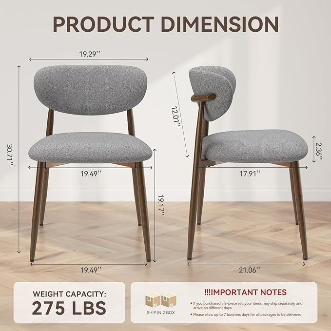 Dining Chairs Set of 4, Curved Back Kitchen Room Chairs with Metal Legs and A...