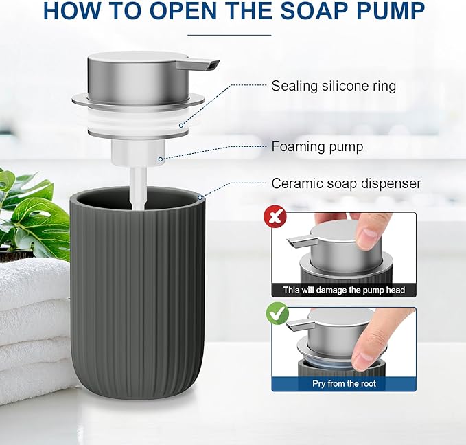 Ceramic Foaming Soap Dispenser, 12 oz Bathroom Foam Hand Soap Dispenser - Image 4