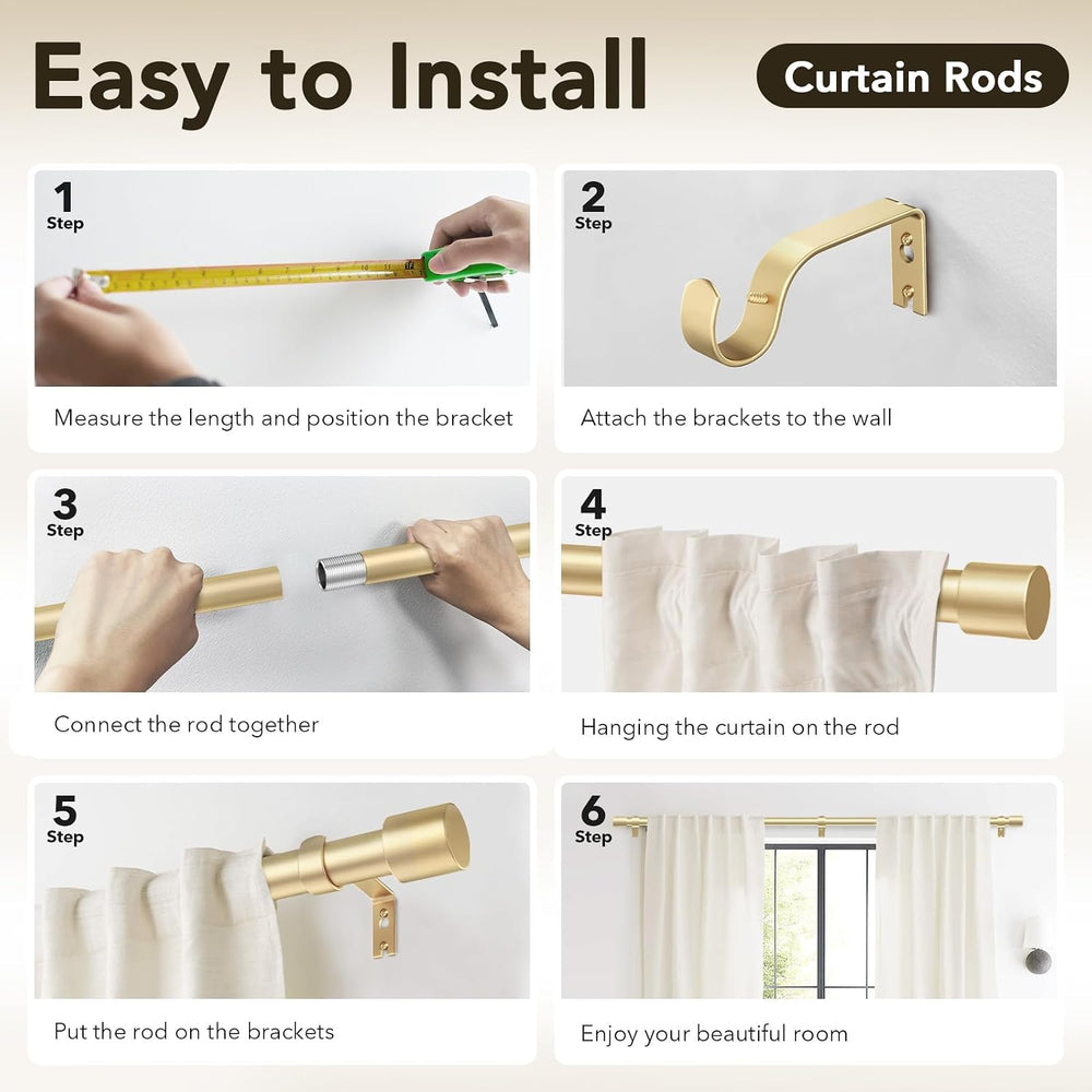 IFELS 2 Pack Heavy Duty Curtain Rods for Windows 28 to 48 Inch, 1 Inch Gold C...