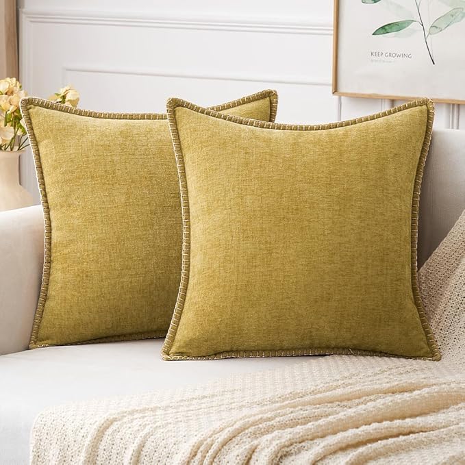MIULEE Pack of 2 Couch Throw Pillow Covers 18x18 Inch Mustard Yellow Farmhouse by MIULEE
