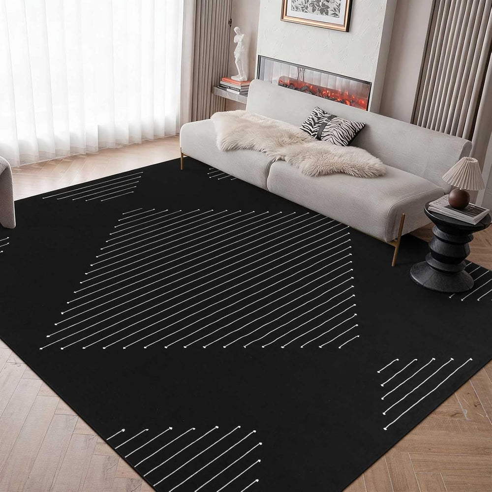 LIVEBOX Boho Black Area Rug 8 x 10 for Living Room, Bedroom Washable Moroccan...