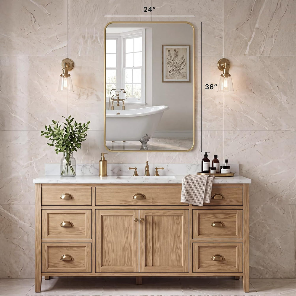 Sweetcrispy Bathroom Wall Mirror, 36x24 Inch Mirror for Over Sink, Gold