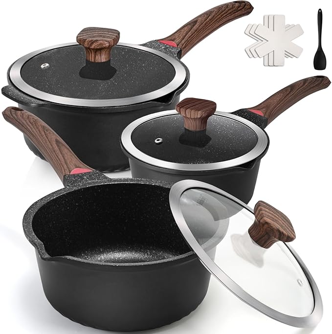 VINCHEF Sauce Pan Set with Lid 10PCS, 2QT+3QT+4QT Non Stick Sauce Pots Cooking by VINCHEFMeetBetterLife