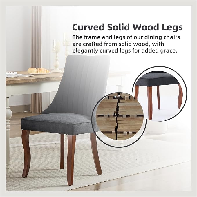 Linen Dining Chairs Set of 4，Fabric Channel Tufted Kitchen Chairs, Upholstere...