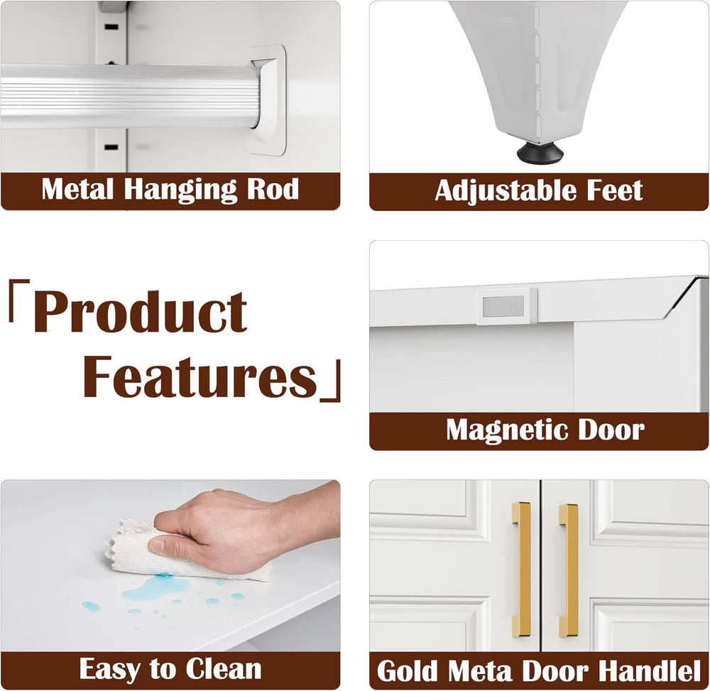 SteeLoong Metal Wardrobe Cabinet,Armoire Wardrobe Closet with Hanging Rod