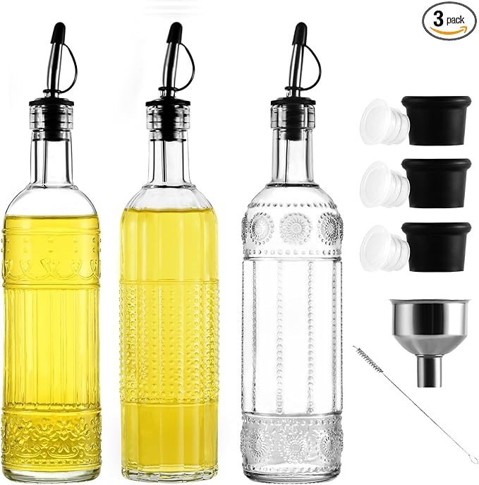 3-Pack Glass Oil Dispensers 500ML/17OZ, Oil and Vinegar Bottles Set by Unknown