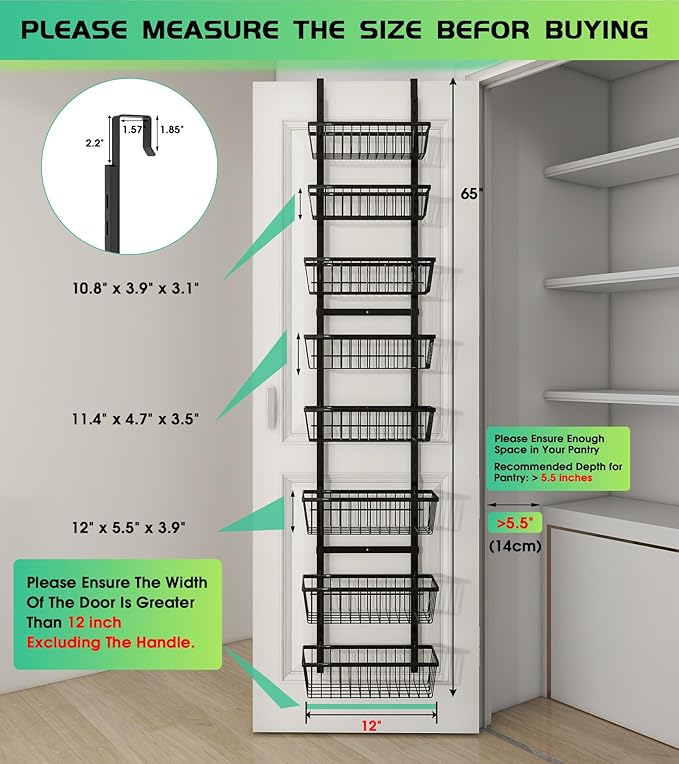 Mefirt 12 Inch Wide Narrow Over The Door Pantry Organizer, Pantry Organization - Image 2